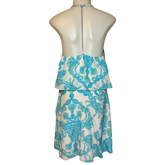 Lilly Pulitzer Womens Size 4 Whistler Silk Dress Pockets Blue Halter Rhinestone - Picture 2 of 7